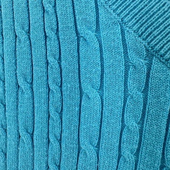 Eddie Bauer Blue V-Neck Long Sleeve Cable Knit Pullover Sweater Size Large FLAW - Picture 7 of 10